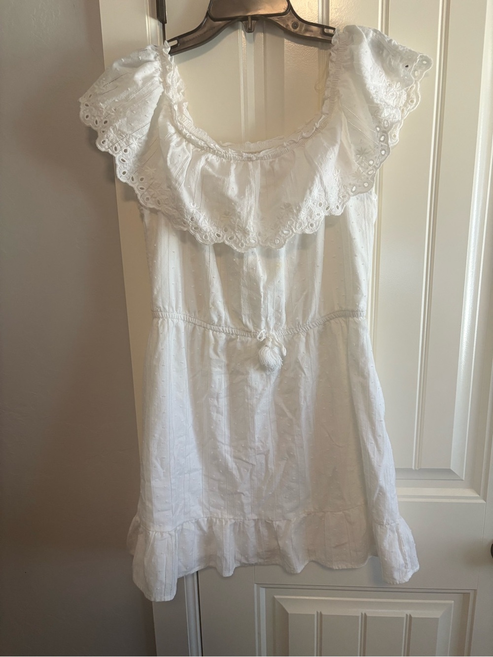 art class White Eyelet Ruffle Mini Dress